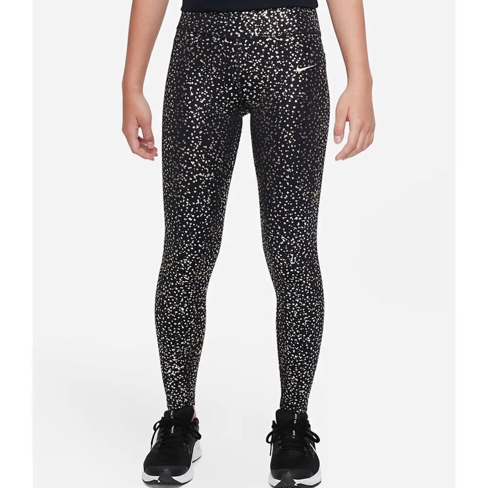 Nike Black/Metallic Gold Leggings Size M tight fit high-rise full length A714 - Picture 8 of 8